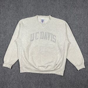 Vintage Russell Athletic Pro Cotton UC Davis Distressed Sweatshirt Gray 2XL 0664
